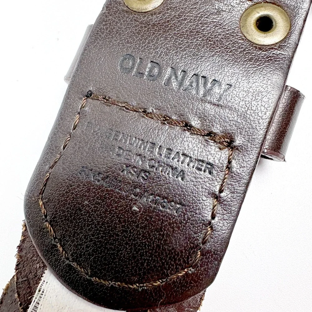 Old Navy Interlocking Chain Genuine Leather Belt Womens‎ Sz XS/S Brown Brass Dbl